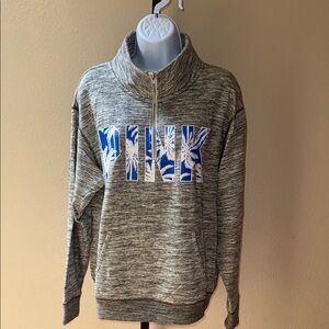 PINK Victoria's Secret Gray and Blue 1/4 Zip Up Sweatshirt Tropical Print Sz M